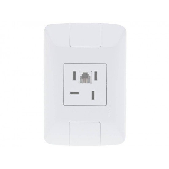 KIT 6 UNI CONJUNTO PLACA 4X2 + 1 TOMADA PARA TELEFONE 4P+RJ11 TERMOPL LINHA ARIA BRANCO TRAMONTINA