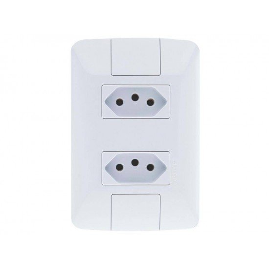 KIT 12 UNI CONJUNTO PLACA 4X2 + 2 TOMADA 2P + T TERMOPL 10A 250V LINHA ARIA BRANCO TRAMONTINA