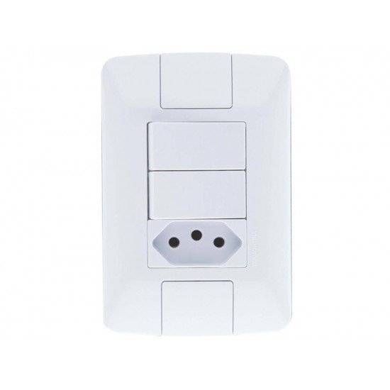 CJ PLACA 4X2 + 2INTER PARALELO 6A+ 1 TOMAD 2P + T TERMOPL 10A 250V ARIA BRANCO TRAMONTINA