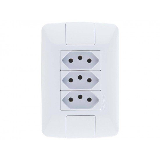 KIT 12 UNI CONJUNTO PLACA 4X2 + 3 TOMADA 2P + T TERMOPL 10A 250V LINHA ARIA BRANCO TRAMONTINA