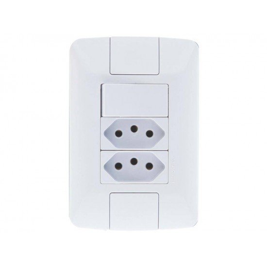 CJ PLACA 4X2 + 1 INTER SIM 6A + 2 TOMADA 2P + T TERMOPL 20A 250V ARIA BRANCO TRAMONTINA