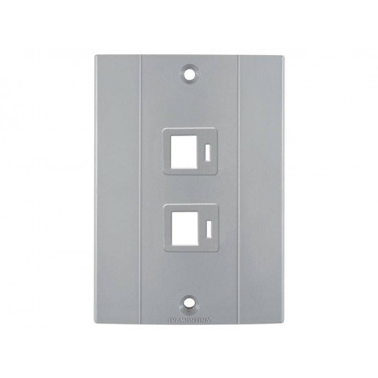 KIT 12 UNI TAMPA 4X2 2 POSTO RJ EM TERMOPLASTICO CINZA ESCURO LINHA PLASTIBOX TRAMONTINA