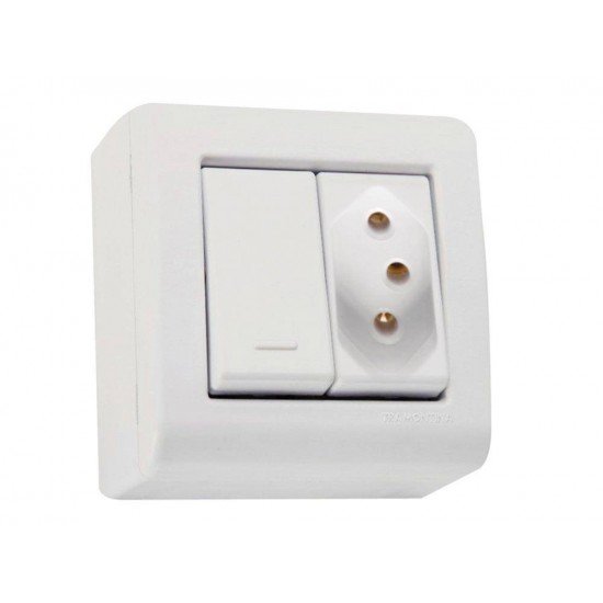 CJ CX+TAMPA+ 1 INTER SIMPLES +1 TOMADA 2P + T TERMOPL 10A 250V LIZFLEX BRANCO TRAMONTINA