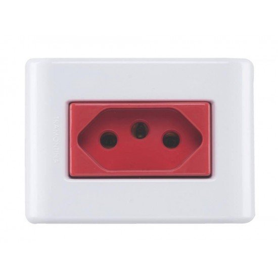 CJ CX+TAMPA + 1 TOMADA 2P + T VERMELHA TERMOPL 20A 250V LINHA LIZFLEX BRANCO TRAMONTINA