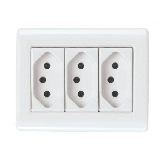 CJ CX+TAMPA + 3 TOMADA 2P + T EM TERMOPLASTICO 10A 250V LINHA LIZFLEX BRANCO TRAMONTINA