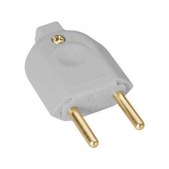 KIT 20 UNI PLUGUE MACHO 2P EM TERMOPLASTICO COM COMPONENTES METALICOS 10A 250V CINZA TRAMONTINA