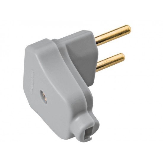PLUGUE ANGULAR 2P EM TERMOPLASTICO COM COMPONENTES METALICOS 10A 250V CINZA TRAMONTINA
