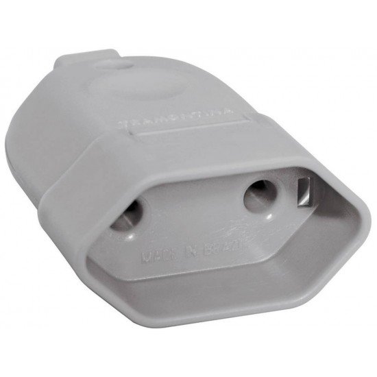 PLUGUE FEMEA 2P EM TERMOPLASTICO COM COMPONENTES METALICOS 10A 250V CINZA TRAMONTINA