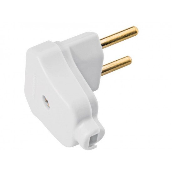 PLUGUE ANGULAR 2P TERMOPLASTICO C COMPONENTES METALICOS 10A 250V BRANCO TRAMONTINA