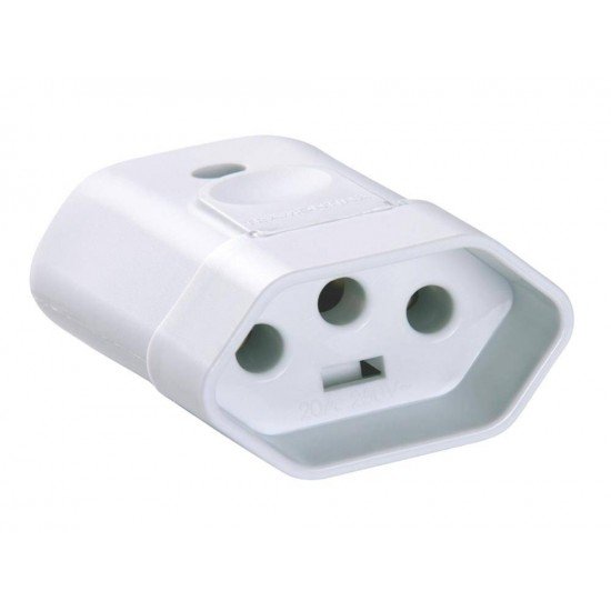 PLUGUE FEMEA 2P + T TERMOPLASTICO C COMPONENTES METALICOS 20A 250V BRANCO TRAMONTINA