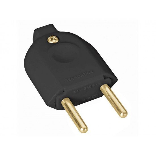 KIT 20 UNI PLUGUE MACHO 2P 10A 250V PRETO PRODUZIDO EM TERMOPL COMPONENTES MET LICOS TRAMONTINA