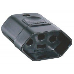 PLUGUE FEMEA 2P + T TERMOPLASTICO C COMPONENTES METALICOS 10A 250V PRETO TRAMONTINA