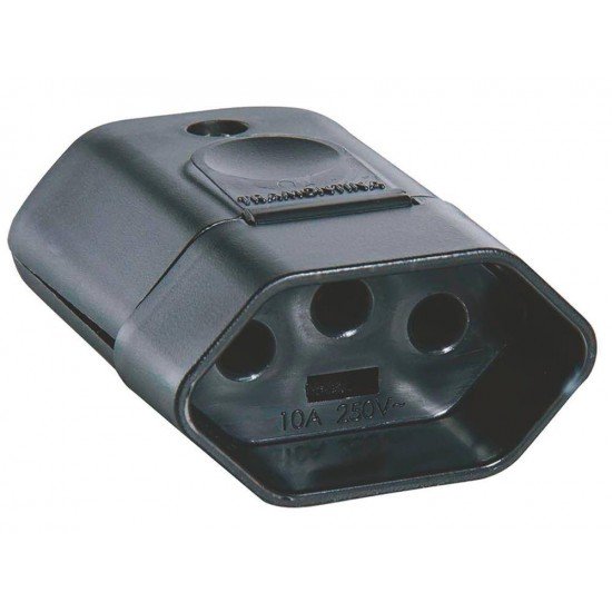PLUGUE FEMEA 2P + T TERMOPLASTICO C COMPONENTES METALICOS 20A 250V PRETO TRAMONTINA