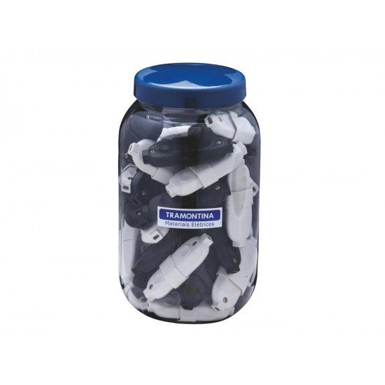 POTE COM PLUGUE MACHO E FEMEA 2P EM TERMOPLASTICO C COMPON METAL.10A 250V PRETO E BRANCO TRAMONTINA