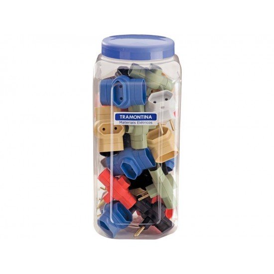 PLUGUE T 2P COLORIDO EM TERMOPLASTICO COM COMPONENTES METALICOS EM POTE TRAMONTINA