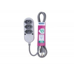 EXTENSAO EM TERMOPLASTICO 3 TOMADAS 2P + T C CABO DE 1,5M C COMPONEN.METAL.10A 250V CINZA TRAMONTINA