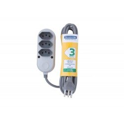 EXTENSAO EM TERMOPLASTICO 3 TOMADAS 2P + T C CABO DE 3M C COMPONEN METAL 10A 250V CINZA TRAMONTINA