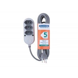 EXTENSAO EM TERMOPLASTICO 3 TOMADAS 2P + T C CABO DE 5M C COMPONEN METAL 10A 250V CINZA TRAMONTINA