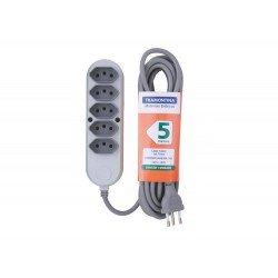 EXTENSAO EM TERMOPLASTICO 5 TOMADAS 2P + T C CABO DE 5M C COMPONEN METAL 10A 250V CINZA TRAMONTINA