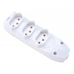 KIT 3 UNI REGUA EM TERMOPLASTICO 3 TOMADAS 2P + T COMPONENENTES METALICOS 10A 250V BRANCO TRAMONTINA