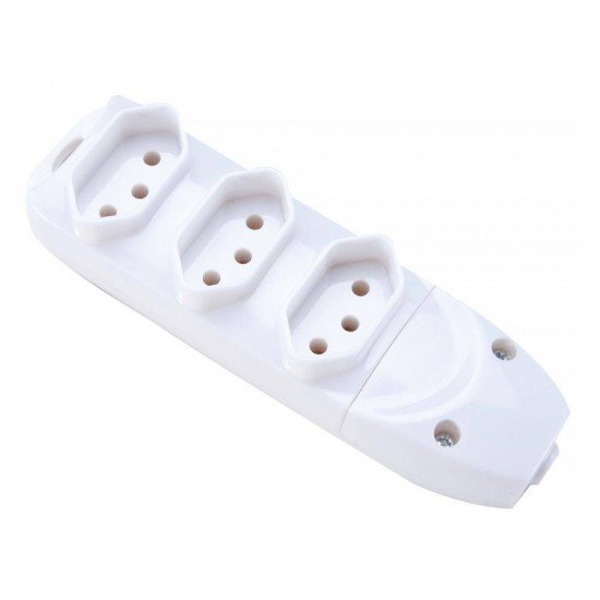 REGUA EM TERMOPLASTICO 3 TOMADAS 2P + T COMPONENENTES METALICOS 10A 250V BRANCO TRAMONTINA