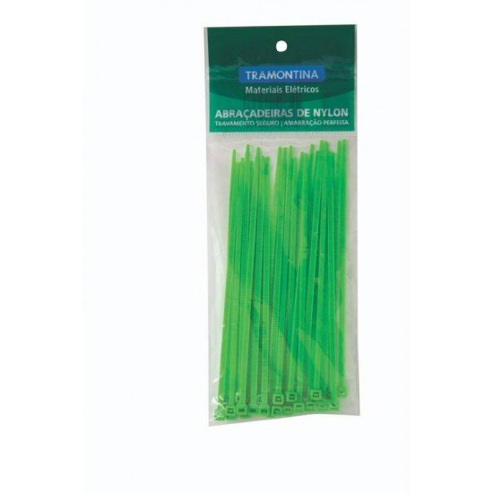 ABRACADEIRA DE NYLON 95 MM X 2,4 MM COR VERDE EMBALAGEM COM 30 UNIDADES TRAMONTINA