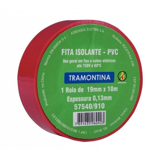 FITA ISOLANTE VERMELHA 10 M 0,13 MM X 19 MM TRAMONTINA