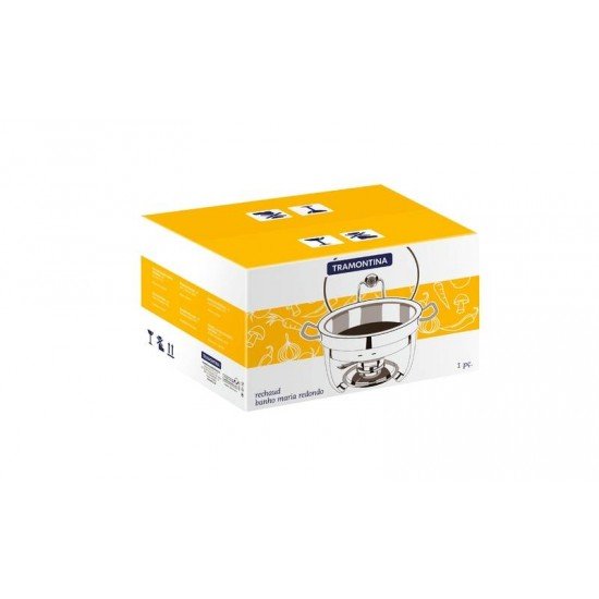 RECHAUD REDONDO EM ACO INOX BANHO MARIA COM SUPORTE PARA TAMPA E FOGAREIRO 4,3 L TRAMONTINA