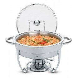 RECHAUD REDONDO EM ACO INOX BANHO MARIA COM SUPORTE PARA TAMPA E FOGAREIRO 4,3 L TRAMONTINA