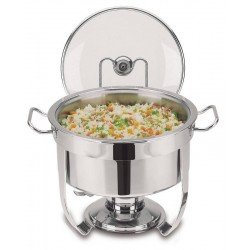 RECHAUD REDONDO EM ACO INOX BANHO MARIA COM SUPORTE PARA TAMPA E FOGAREIRO 7 L TRAMONTINA