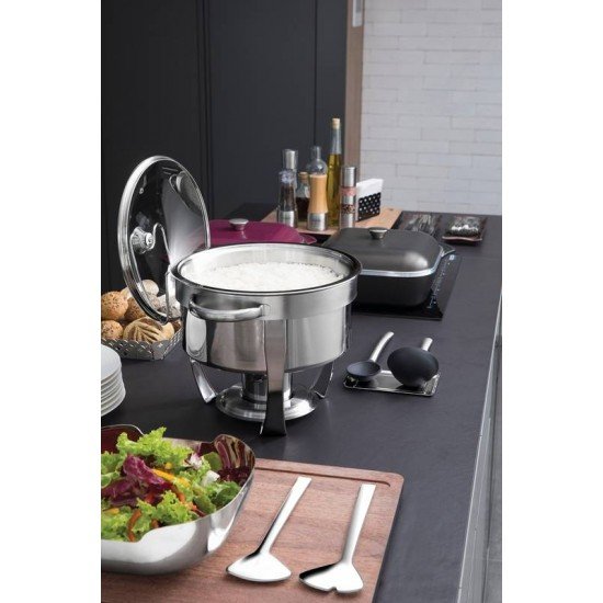 RECHAUD REDONDO EM ACO INOX BANHO MARIA COM SUPORTE PARA TAMPA E FOGAREIRO 7 L TRAMONTINA