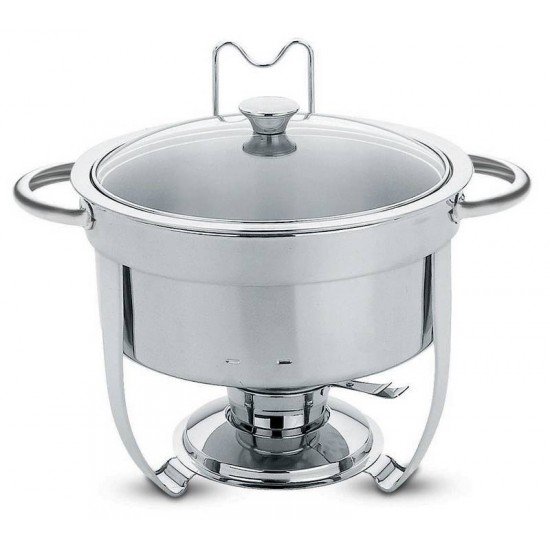 RECHAUD REDONDO EM ACO INOX BANHO MARIA COM SUPORTE PARA TAMPA E FOGAREIRO 7 L TRAMONTINA