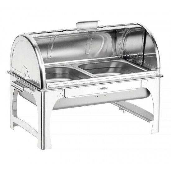 RECHAUD RETANGULAR EM ACO INOX BANHO MARIA TAMPA GIRATORIA CUBA 1 2 8,4 L TRAMONTINA