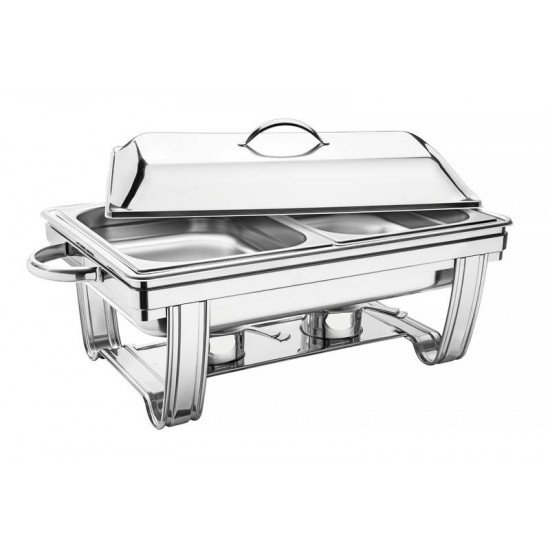 RECHAUD RETANGULAR EM ACO INOX BANHO MARIA TAMPA REMOVIVEL COM FOGAREIRO CUBA 1 2 8,4 L TRAMONTINA