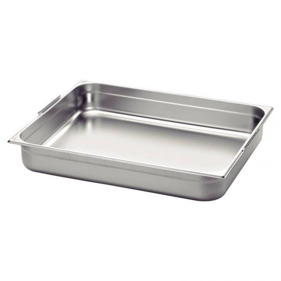 CUBA TRAMONTINA GN 2/1 EM AÇO INOX COM ALÇAS MÓVEIS PROFUNDIDADE 100 MM  - AÇO 304