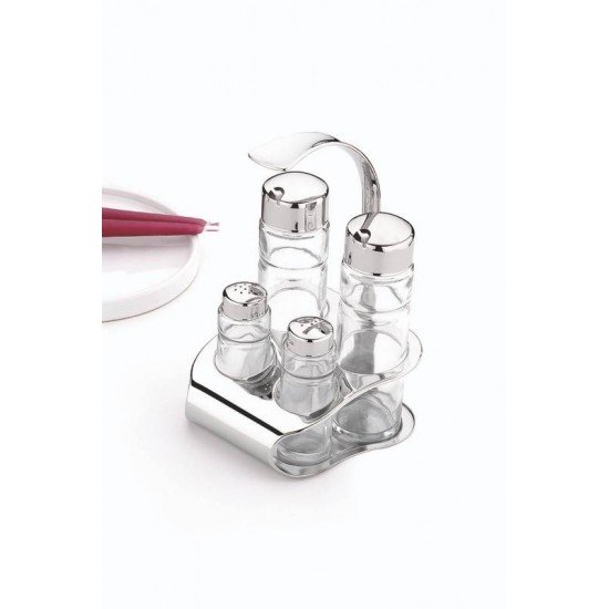 GALHETEIRO UTILITY EM VIDRO E ACO INOX COM ALCA 4 PECAS TRAMONTINA