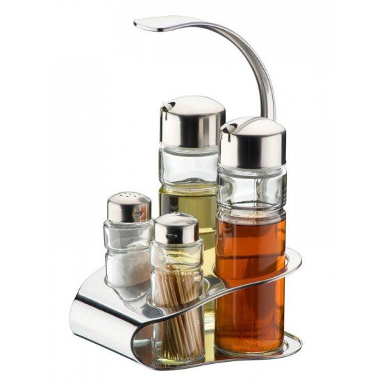 GALHETEIRO UTILITY EM VIDRO E ACO INOX COM ALCA 4 PECAS TRAMONTINA