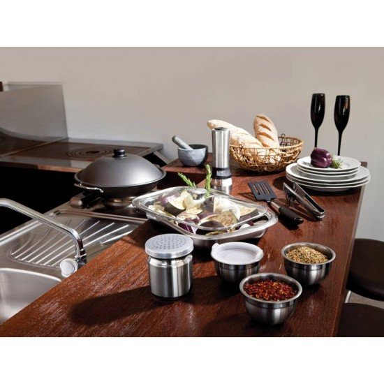 PORTA QUEIJO RALADO UTILITY EM ACO INOX COM TAMPA DE PLASTICO TRAMONTINA