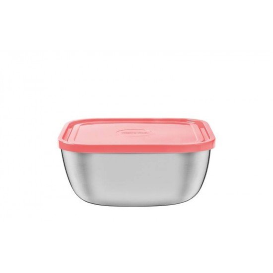 POTE FREEZINOX QUADRADO EM ACO INOX COM TAMPA PLASTICA SALMAO 16 CM 1,5 L TRAMONTINA