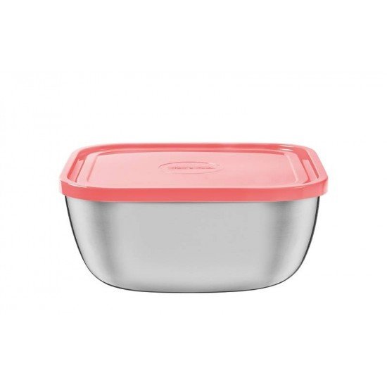 POTE FREEZINOX QUADRADO EM ACO INOX COM TAMPA PLASTICA SALMAO 19 CM 2,4 L TRAMONTINA