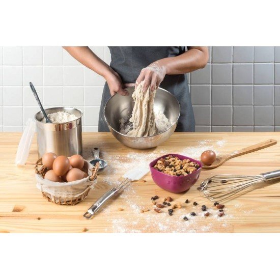 POTE CUCINA EM ACO INOX PARA MANTIMENTOS COM TAMPA PLASTICA 14 CM 2,3 L TRAMONTINA