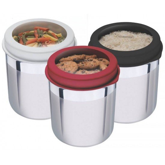 POTE CUCINA EM ACO INOX COM TAMPA PLASTICA BRANCA E VISOR 14 CM 2,3 L TRAMONTINA