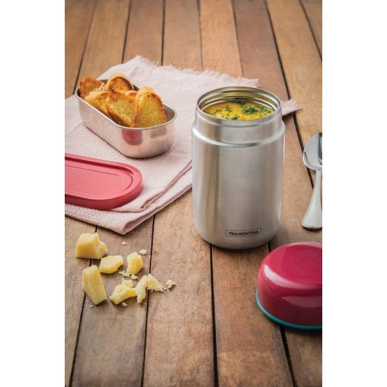 POTE PARA ALIMENTOS FREEZINOX EM ACO INOX COM TAMPA PLASTICA ROSA 0,4 L TRAMONTINA