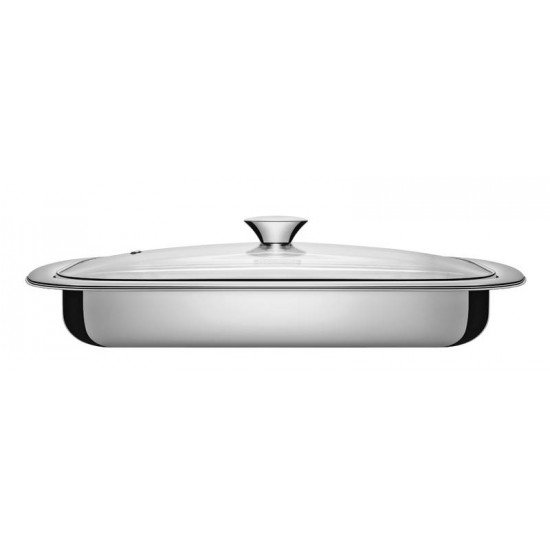 ASSADEIRA COSMOS RETANGULAR EM ACO INOX COM TAMPA DE VIDRO 34 CM TRAMONTINA