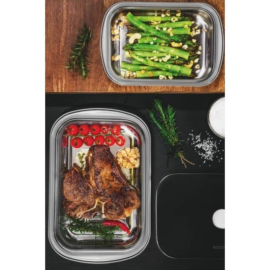 ASSADEIRA TRAMONTINA COSMOS RETANGULAR EM AÇO INOX COM TAMPA DE VIDRO 39 CM 3,2 L