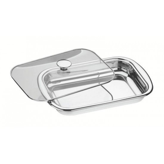 ASSADEIRA TRAMONTINA COSMOS RETANGULAR EM AÇO INOX COM TAMPA DE VIDRO 43 CM 4 L