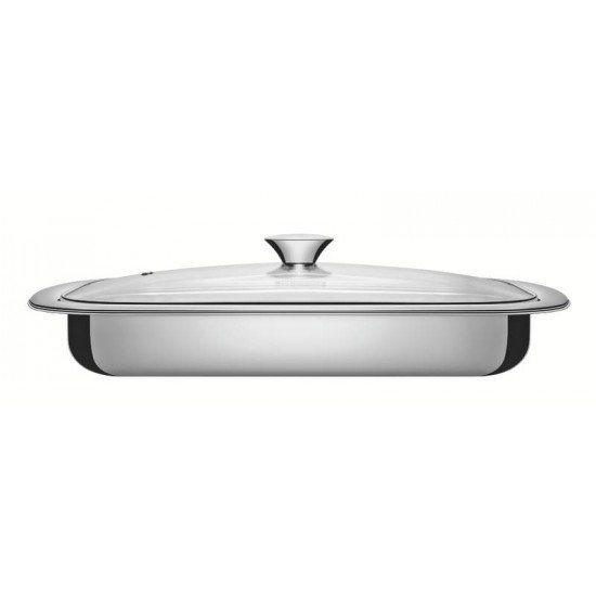 ASSADEIRA TRAMONTINA COSMOS RETANGULAR EM AÇO INOX COM TAMPA DE VIDRO 43 CM 4 L
