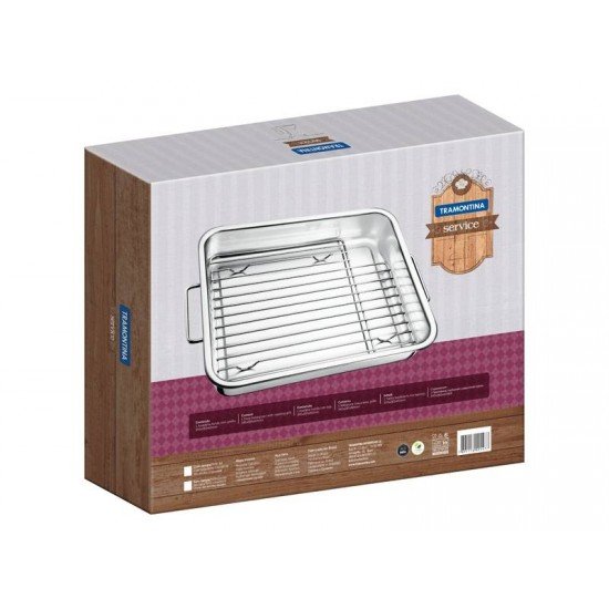 ASSADEIRA SERVICE EM ACO INOX COM GRELHA 34 X 28 CM TRAMONTINA