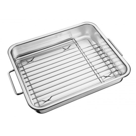ASSADEIRA SERVICE EM ACO INOX COM GRELHA 43 X 36 CM TRAMONTINA