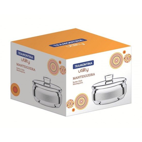 MANTEIGUEIRA TRAMONTINA REDONDA EM AÇO INOX COM TAMPA